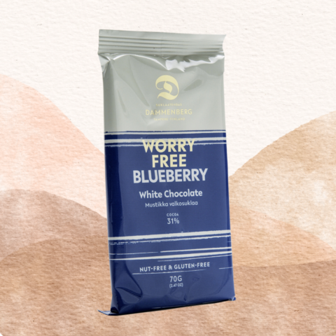 Mustikka 31 % Valkosuklaalevy 70g, vastuullisesta kaakaosta, Cacao Trace