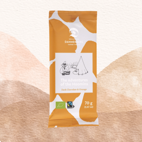 Muumi luomu appelsiini tumma suklaa 56%, 70g maidoton, soijaton