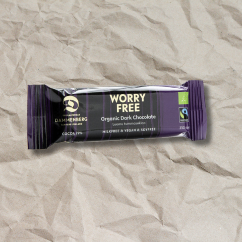 Worry free luomu,  79 % Tumma suklaapatukka 23 g FI-EKO-201