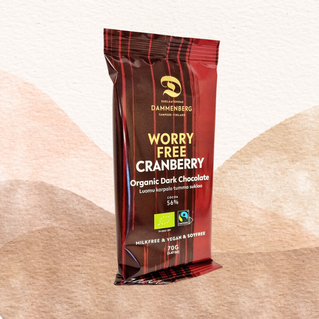 Worry free luomu, karpalo tumma suklaalevy 56 % 70g FI-EKO-201