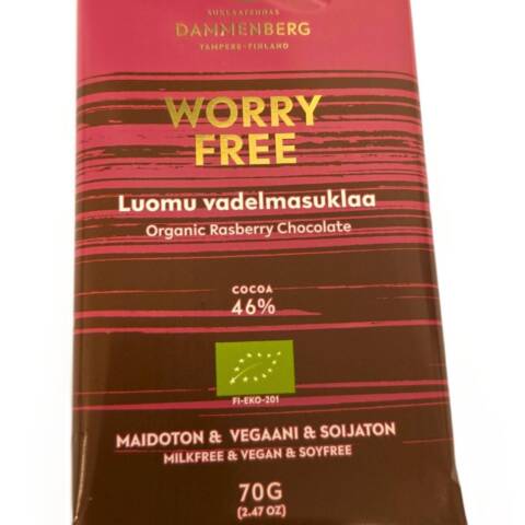 Worry free Luomu, vadelma 46 % suklaalevy 70g