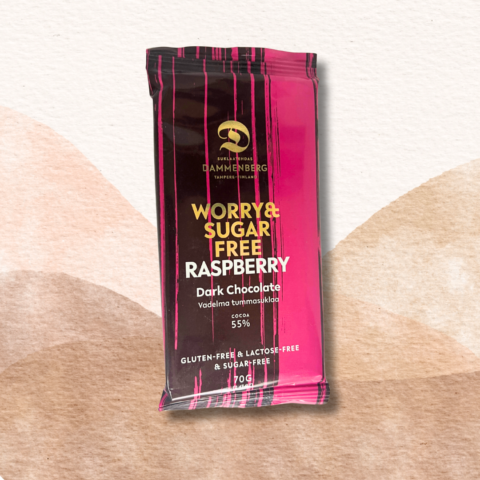 Ei lisättyä sokeria, Ei lisättyjä makeutusaineita 60% Vadelma tumma suklaalevy, vegaani 70g