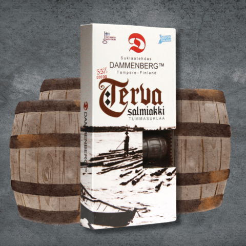 Vähä laktoosinen Terva-salmiakki tummasuklaa 110g, 8 kpl