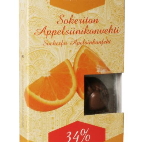 Sokeriton Appelsiini konvehti 112g, 8 kpl